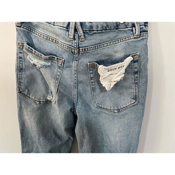 Good American Distressed Jeans Good Boy Straight Leg Blue Denim Size 2 /26 NWT - Picture 6 of 7